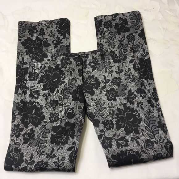 Y2K View Brand Black & Silver Jean Style Floral Pants - Picture 2 of 7